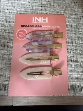 INH Creaseless Hair Clips - Pink & Iridescent Marble Set of 4